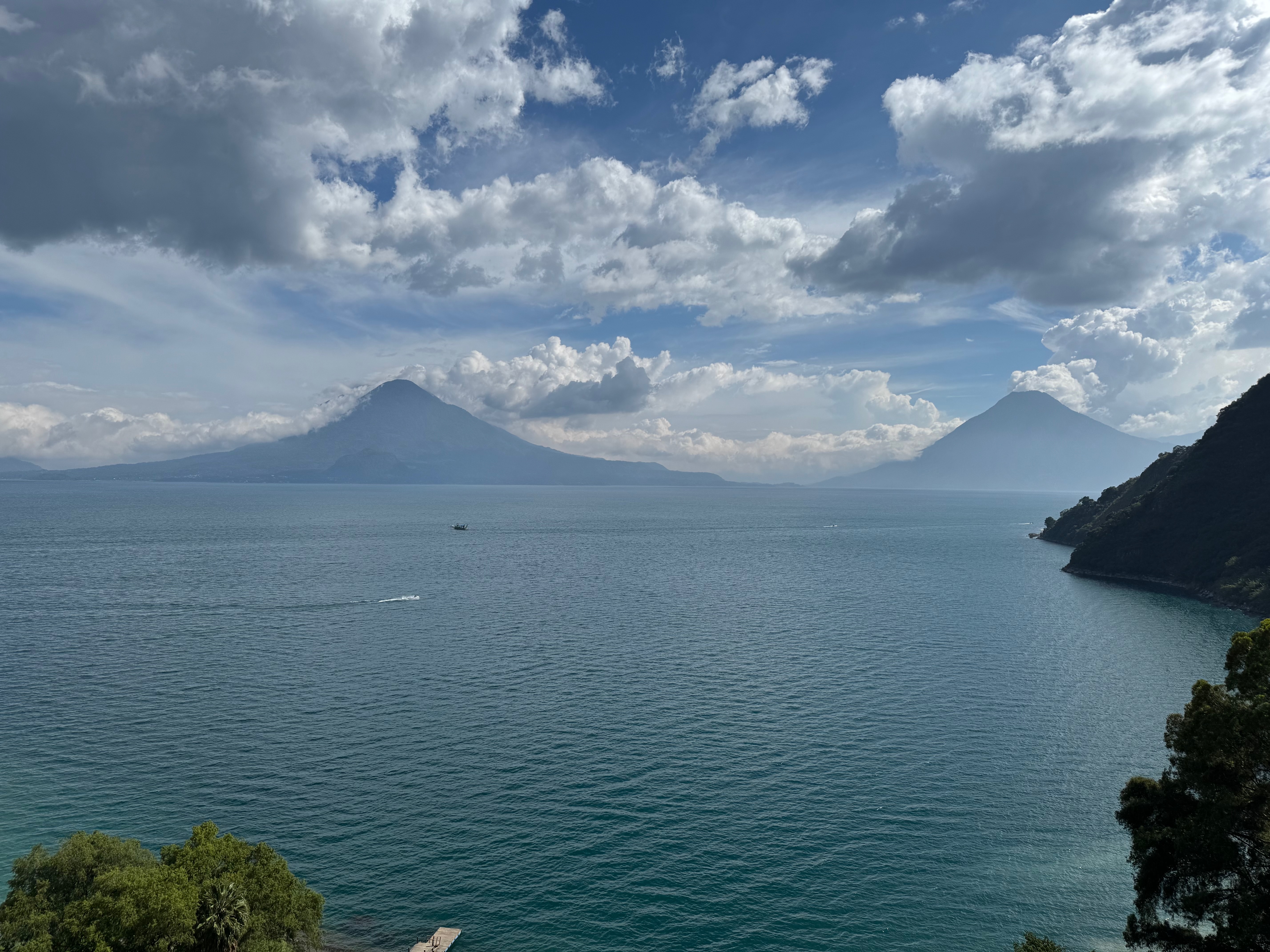 Lake Atitlan with scenic picture with 2 volcanoes